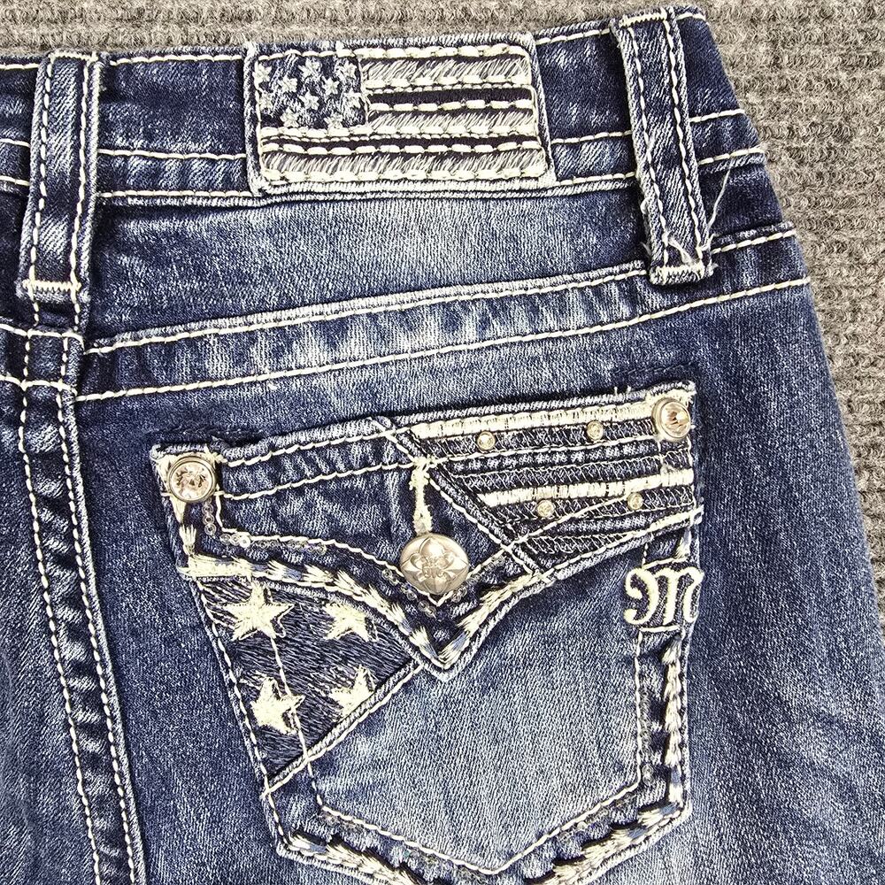 Miss Me Jeans Womens 25 Tall Mid Rise Straight Blue American Flag Stars Cuff - Picture 6 of 9